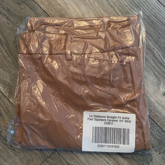 NWT LIZ CLAIBORNE STRAIGHT FIT ANKLE PANTS SIGNATURE CARAMEL 10T (TALL) - Picture 3 of 5
